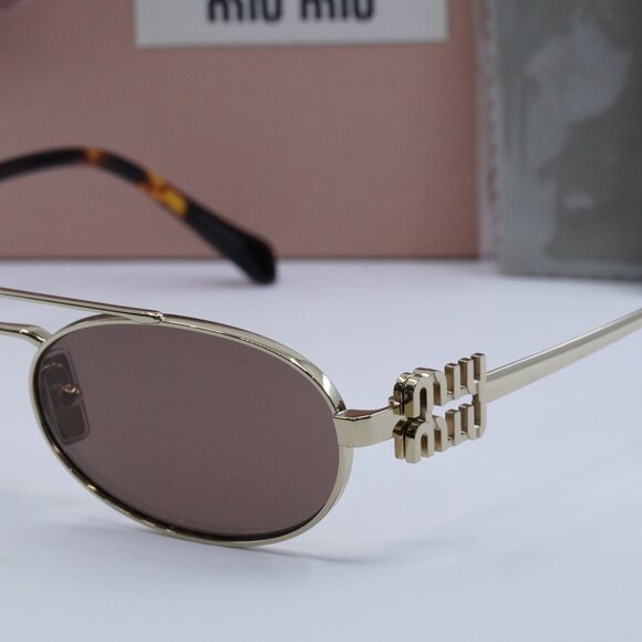 Miu Miu MU54ZS ZVN70D Oval Sunglasses - Gold/Brown - Picture 5 of 12